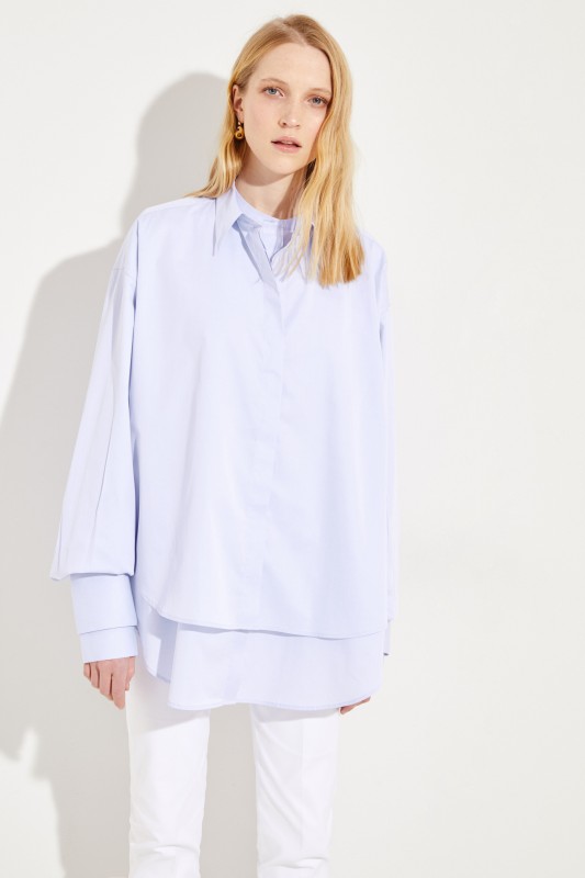Oversize Baumwoll-Bluse Hellblau