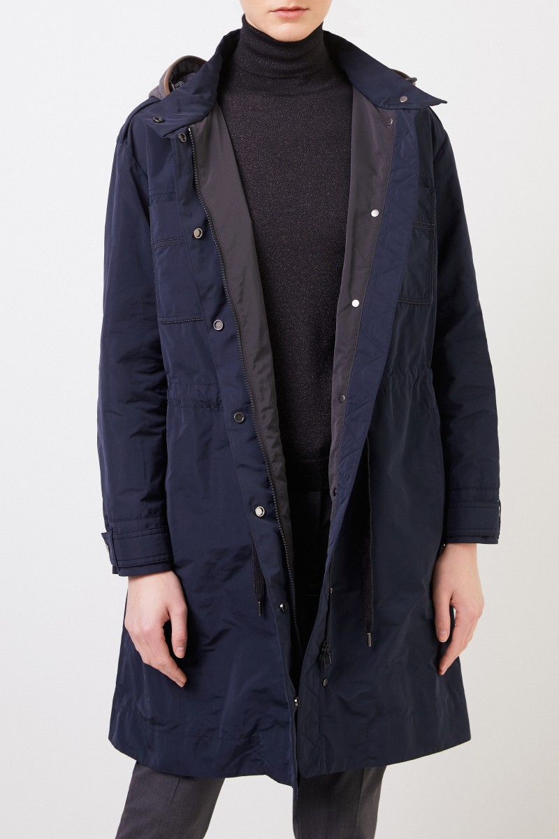 Parka mit Kapuze und Perlenverzierung Blau