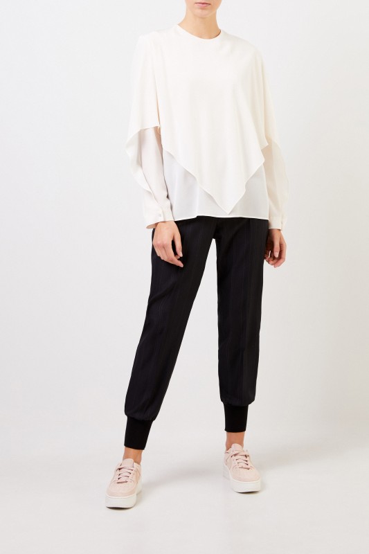 Zweilagige Seidenbluse Crème