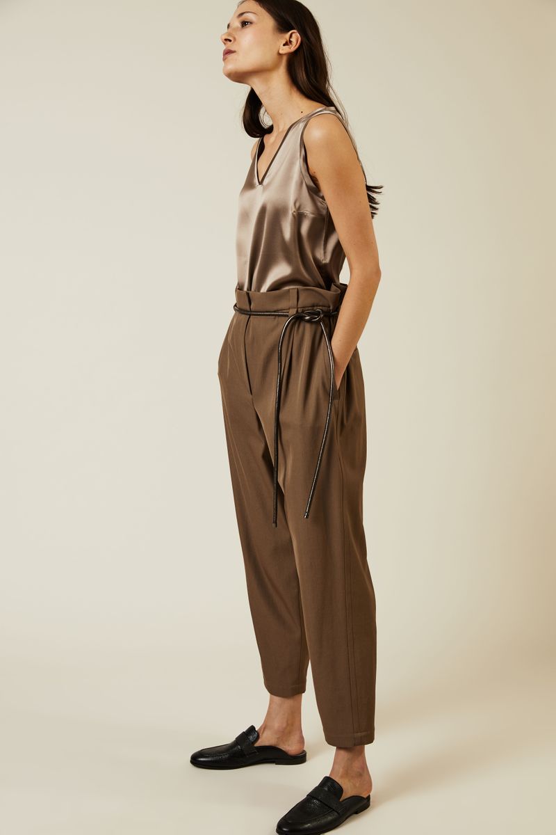 Woll-Hose mit Bindedetail Braun