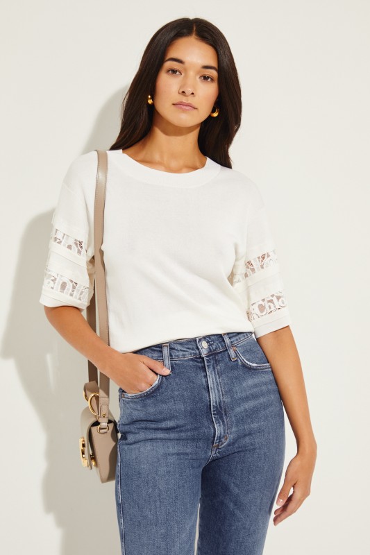 Pullover mit Lace-Details Crème