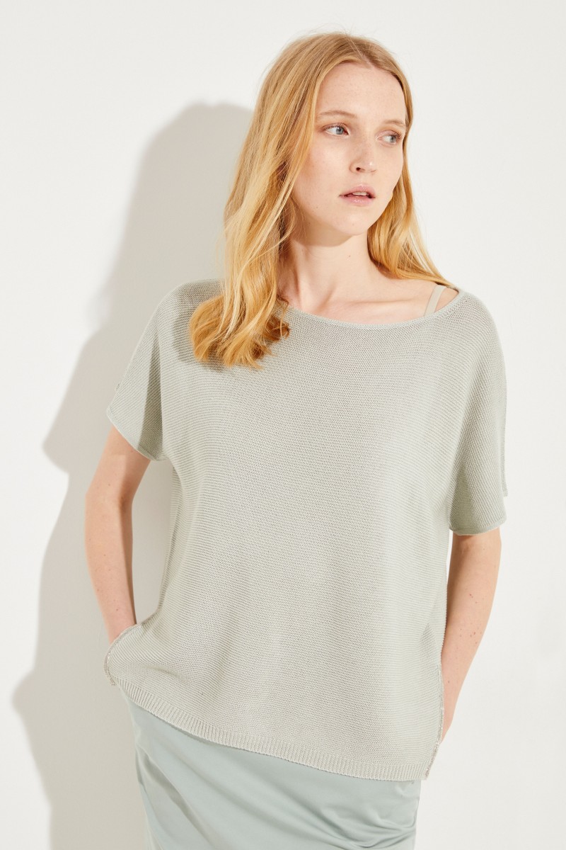 Baumwoll-Pullover mit Perlenverzierung Salbei