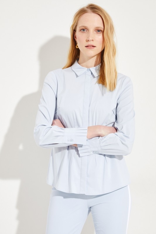 Baumwoll-Bluse mit Schößchen Hellblau