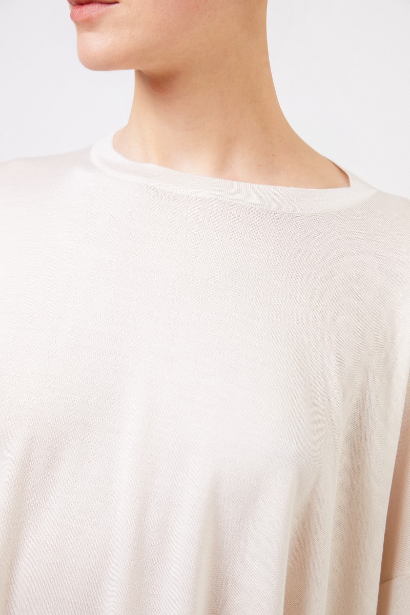 Asymmetrischer Woll-Seiden-Pullover Crème