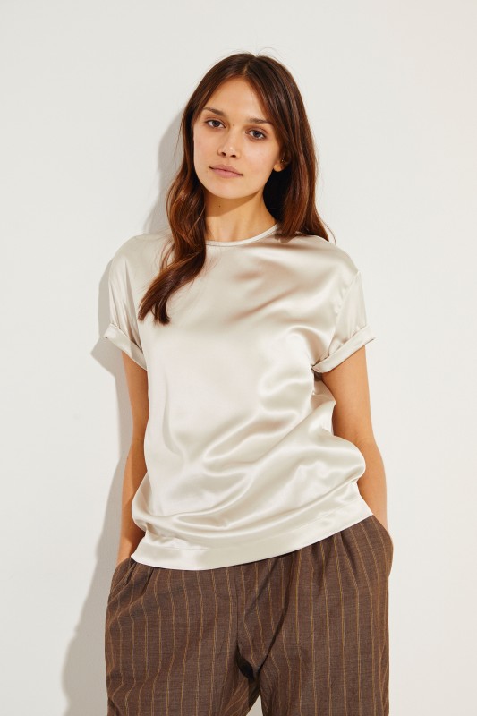 Seiden-Shirt mit Perlenverzierung Créme