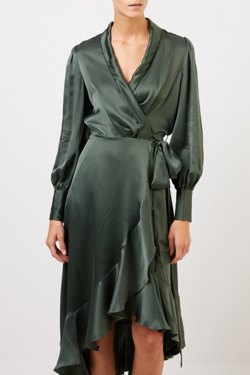 Zimmermann Seiden-Wickelkleid mit Volants Grün