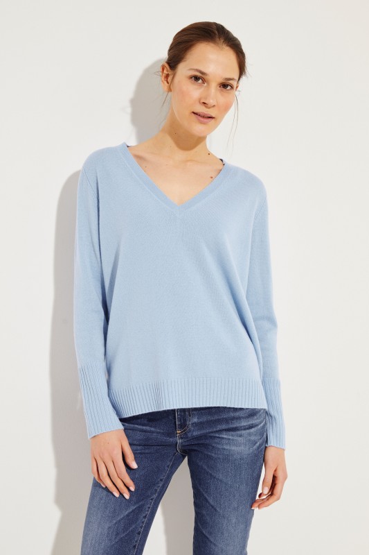 Cashmere-Pullover mit V-Neck Blau