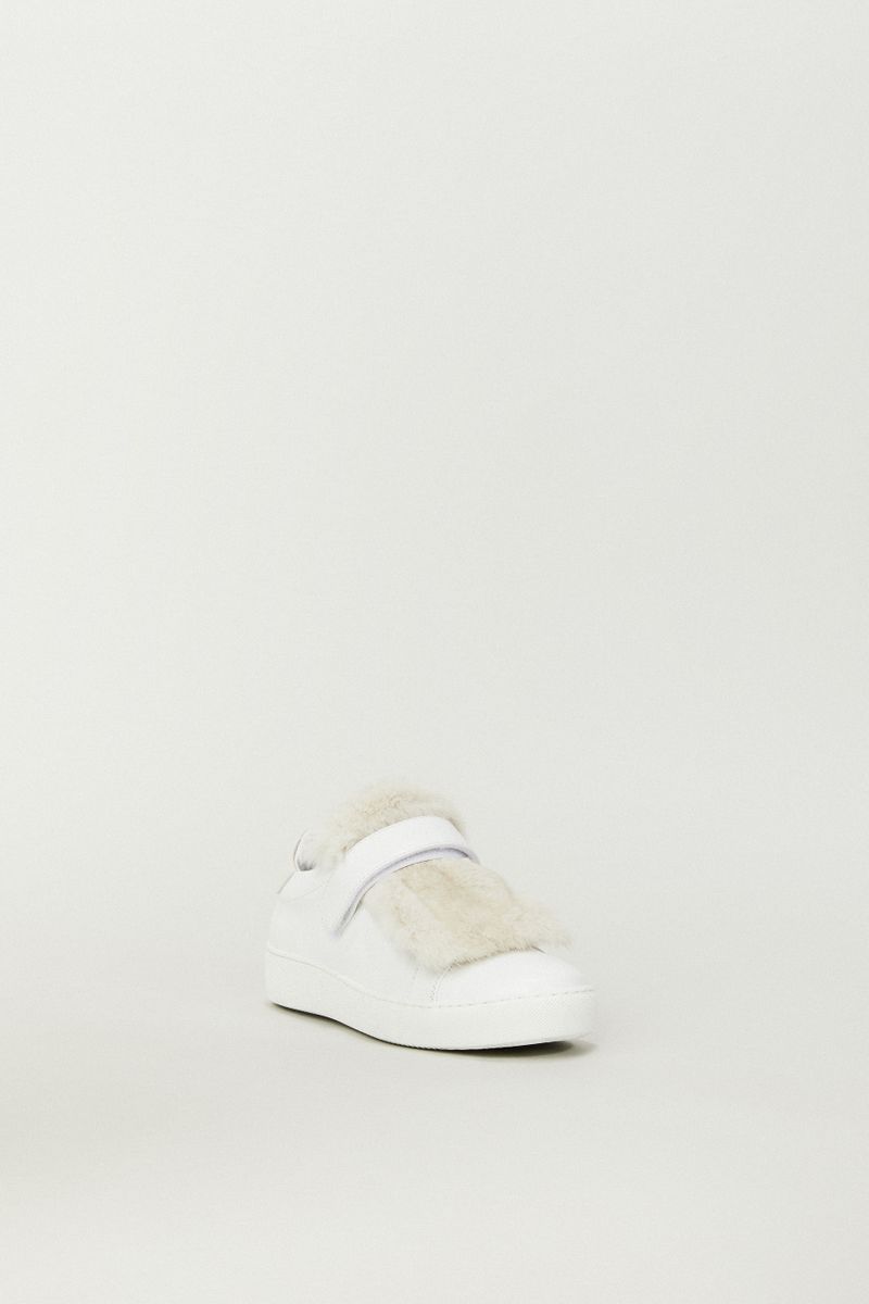 Leder-Sneaker 'Lucie' mit Felldetail Weiß