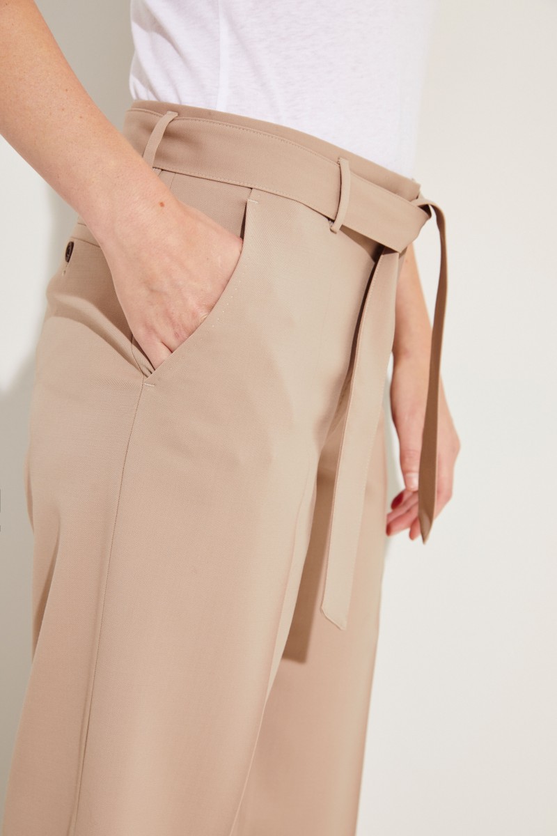 Woll-Hose 'Izabel' mit Gürtel Beige