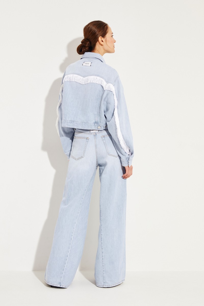 Cropped Jacke mit Fransen Hellblau