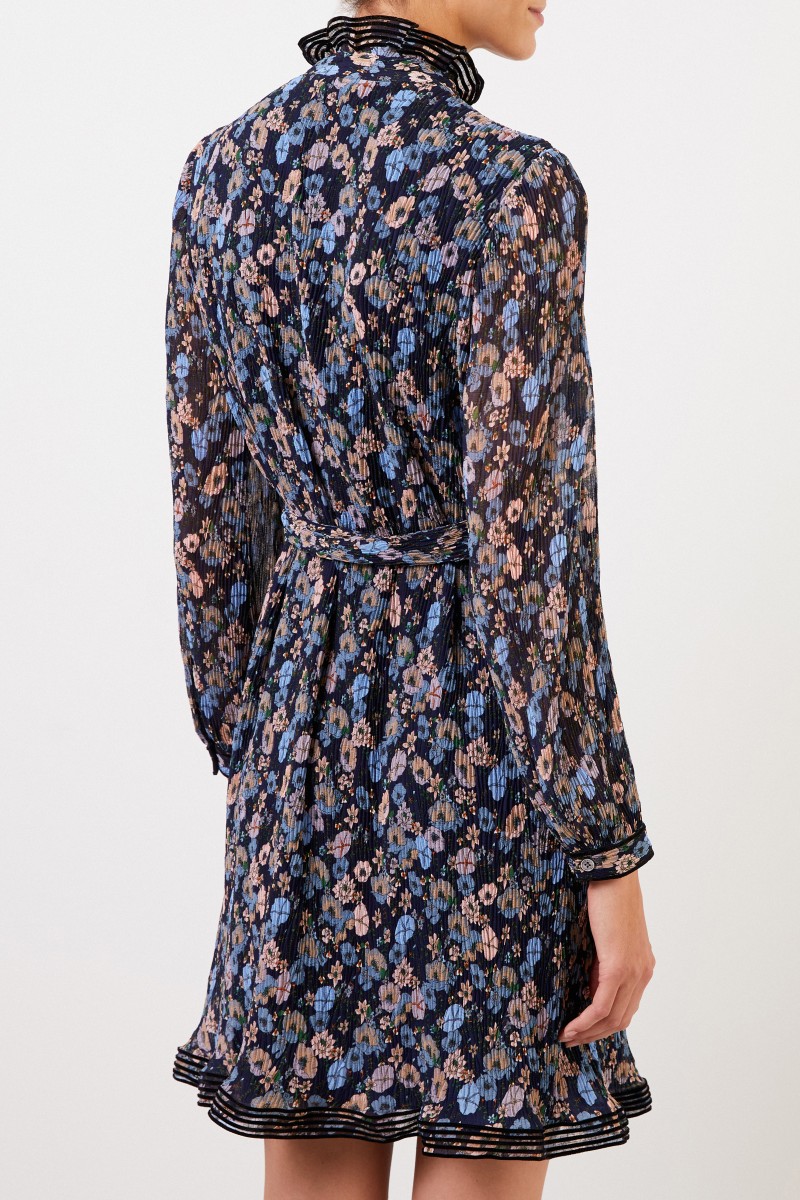 Tory Burch Plissee-Kleid mit floralem Print Blau/Multi