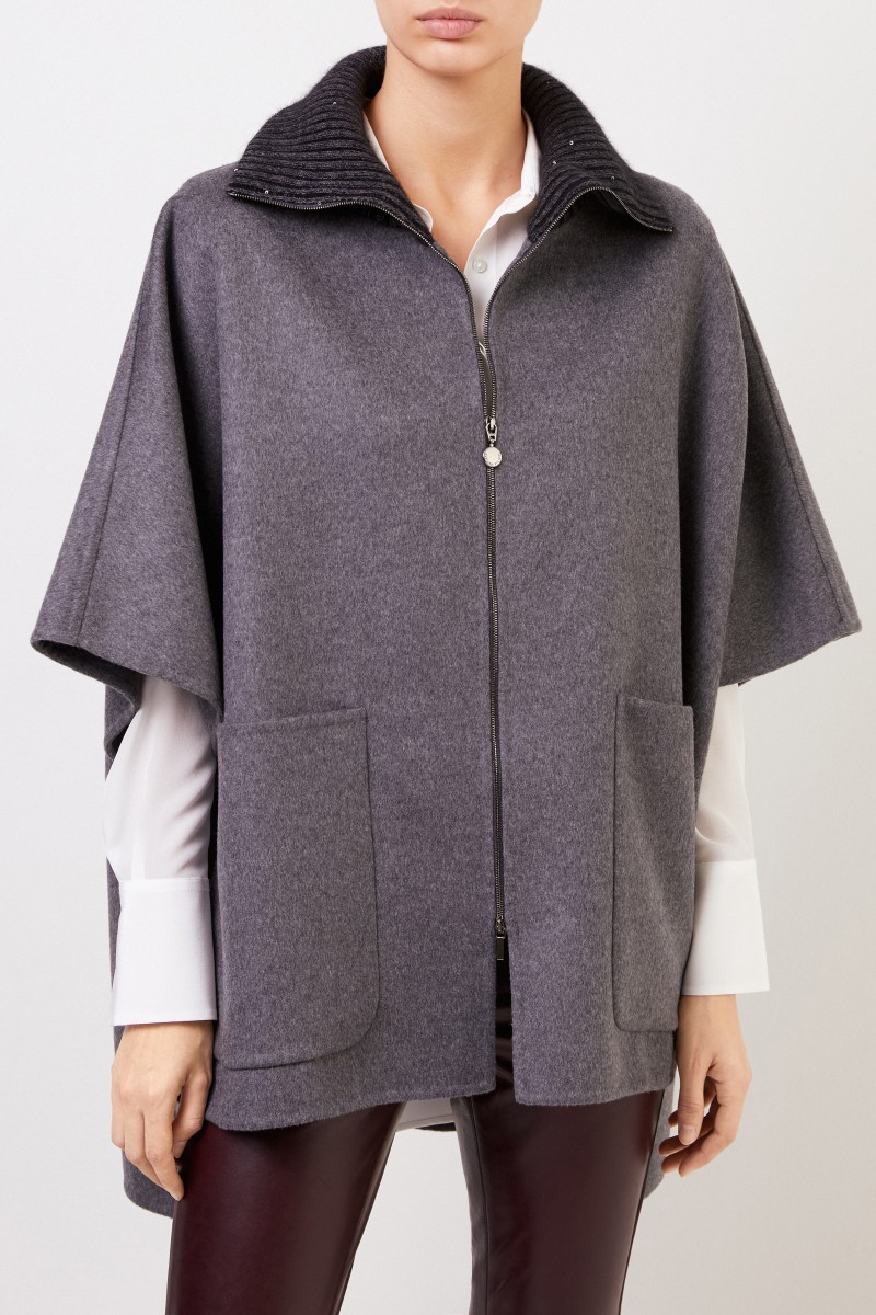 Fabiana Filippi Woll-Cashmere Cape mit Paillettendetails Anthrazit