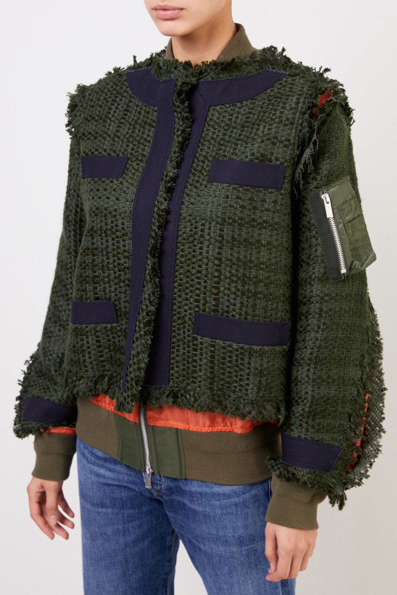 Sacai Bomberjacke mit Struktur Khaki/Marineblau