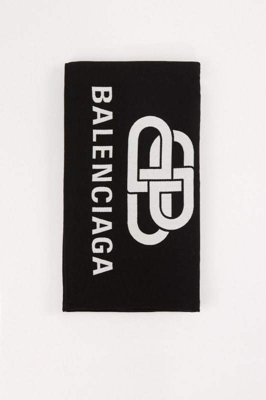 Balenciaga Woll-Schal mit Logo Schwarz/Weiß