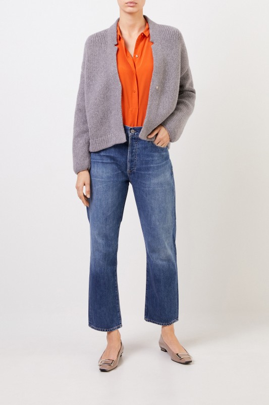 Kurzer Woll-Cardigan Grau