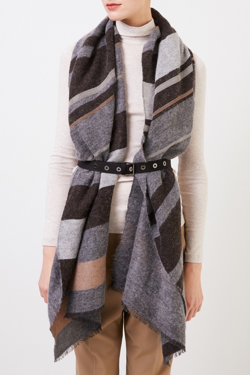 Cashmere-Schal mit Gürtel Grau/Beige