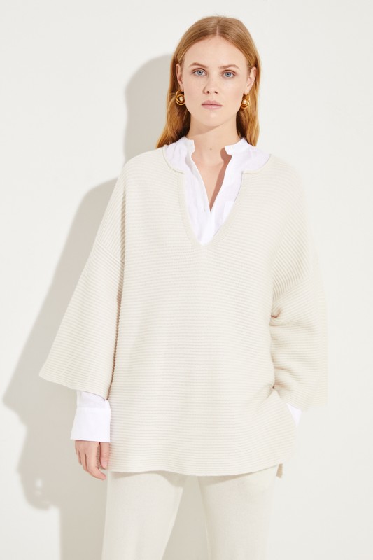 Oversize Woll-Cashmere-Pullover Crème