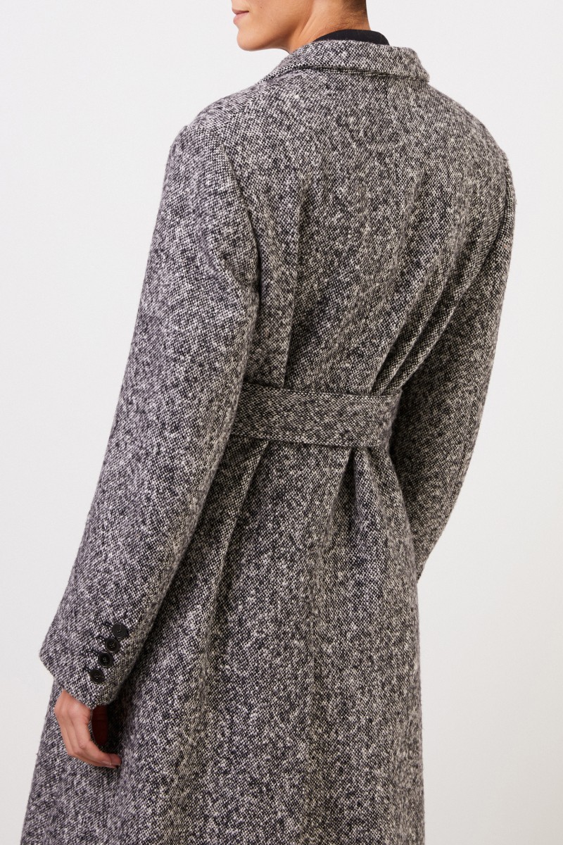 Stella McCartney Langer Woll-Mantel mit Gürtel Schwarz/Grau