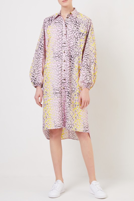 Hemdblusenkleid mit Leoprint Rosé/Multi