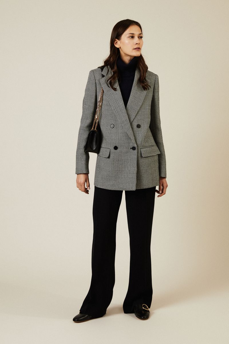 Wollblazer mit Hahnentrittmuster Schwarz/Weiß