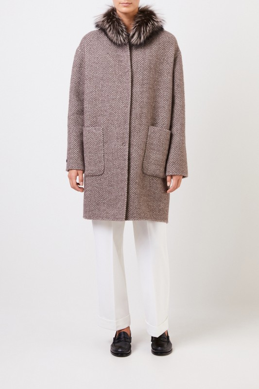 Manzoni 24 Wende-Alpaca-Woll-Mantel mit Fuchspelz Taupe/Beige