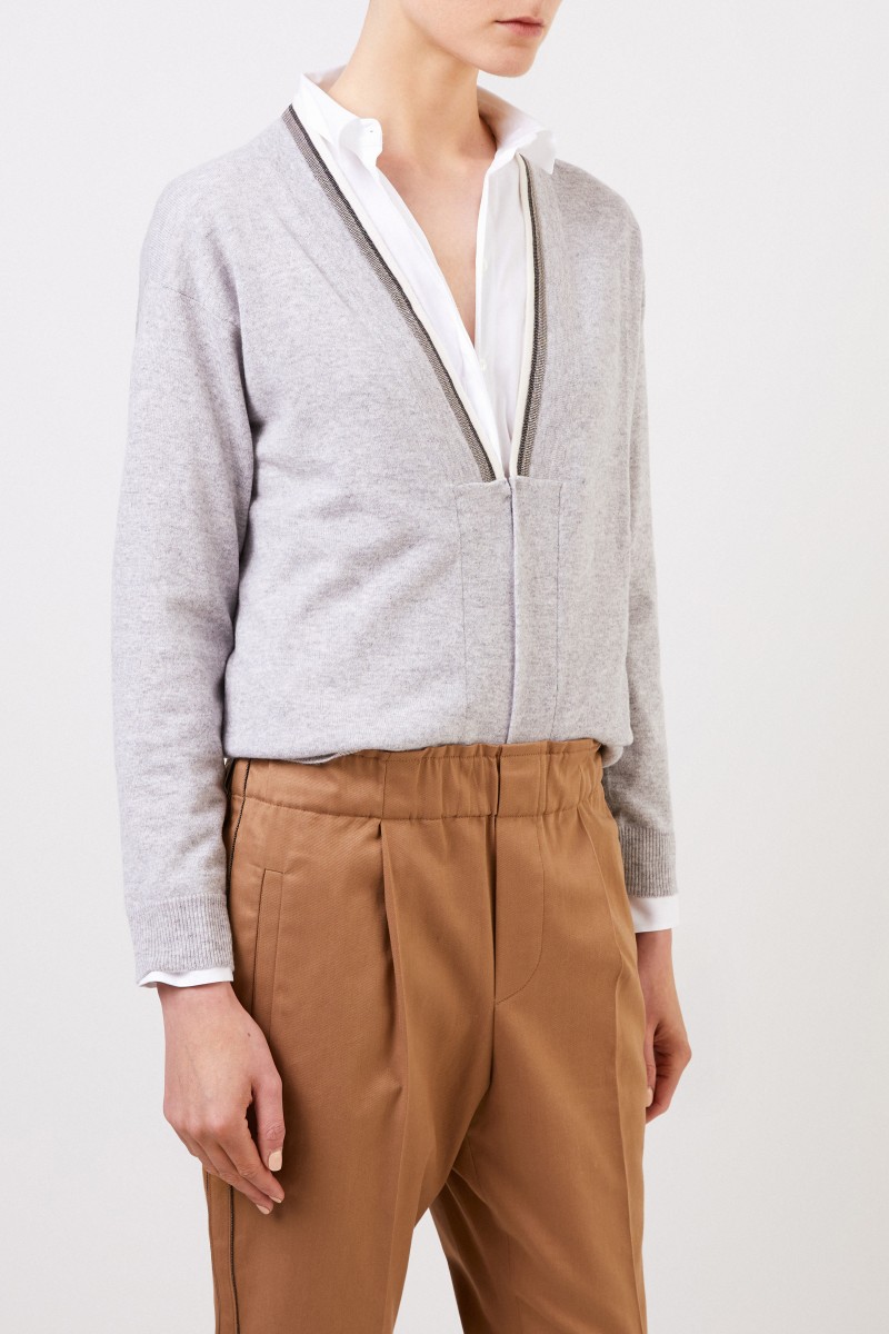Brunello Cucinelli Cashmere-Cardigan mit Perlenverzierung Hellgrau
