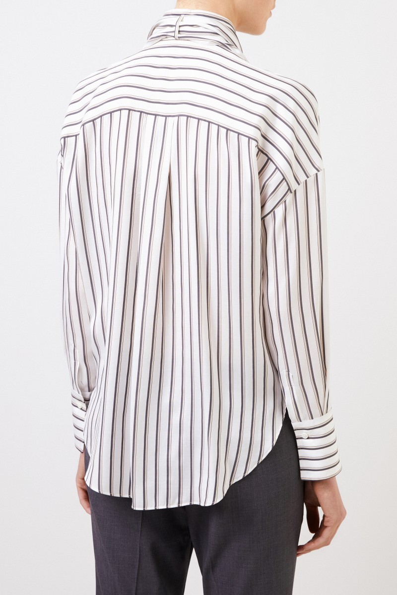 Gestreifte Seidenbluse mit Schluppendetail Crème/Multi