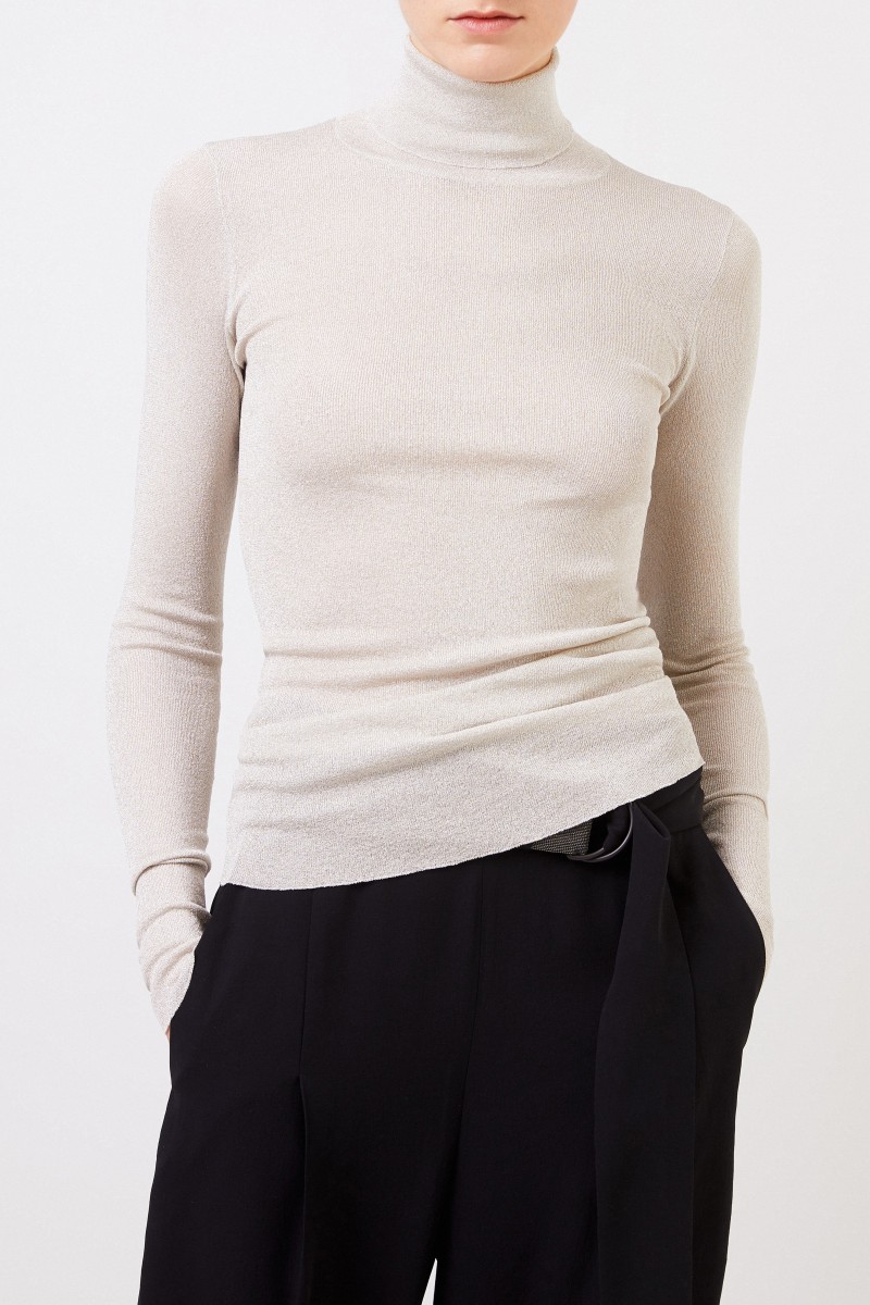 Brunello Cucinelli Rollkragenpullover mit Lurexdetails Silber