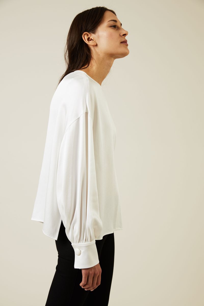 Crepe-Satin-Bluse 'Knox' mit Knopfdetails Weiß
