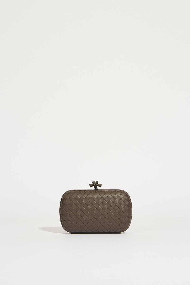 Geflochtene Lederclutch 'Knot' Braun