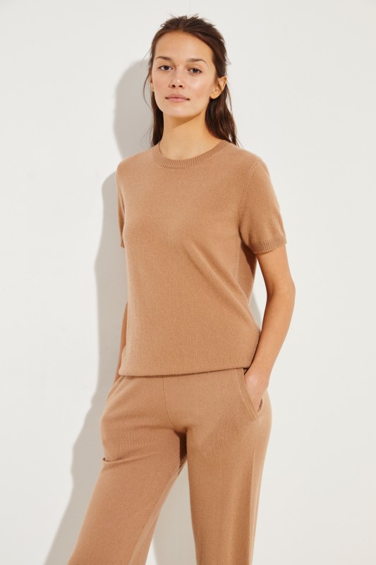 Kurzarm Cashmere-Pullover Caramel