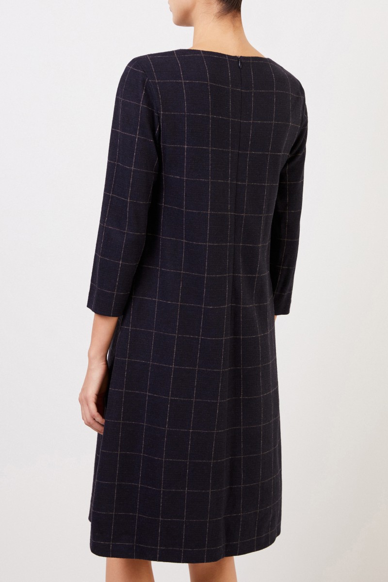 Cappellini Klassisches Woll-Kleid mit Karomuster Blau/Crème