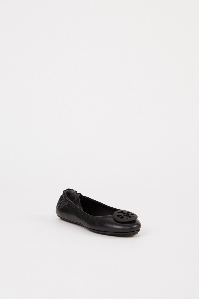 Tory Burch Leder-Ballerina 'Minnie Travel Ballet' Schwarz