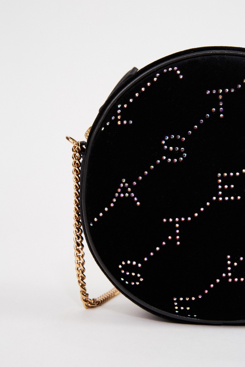 Stella McCartney Runde Samttasche 'Mini Round Bag' Schwarz