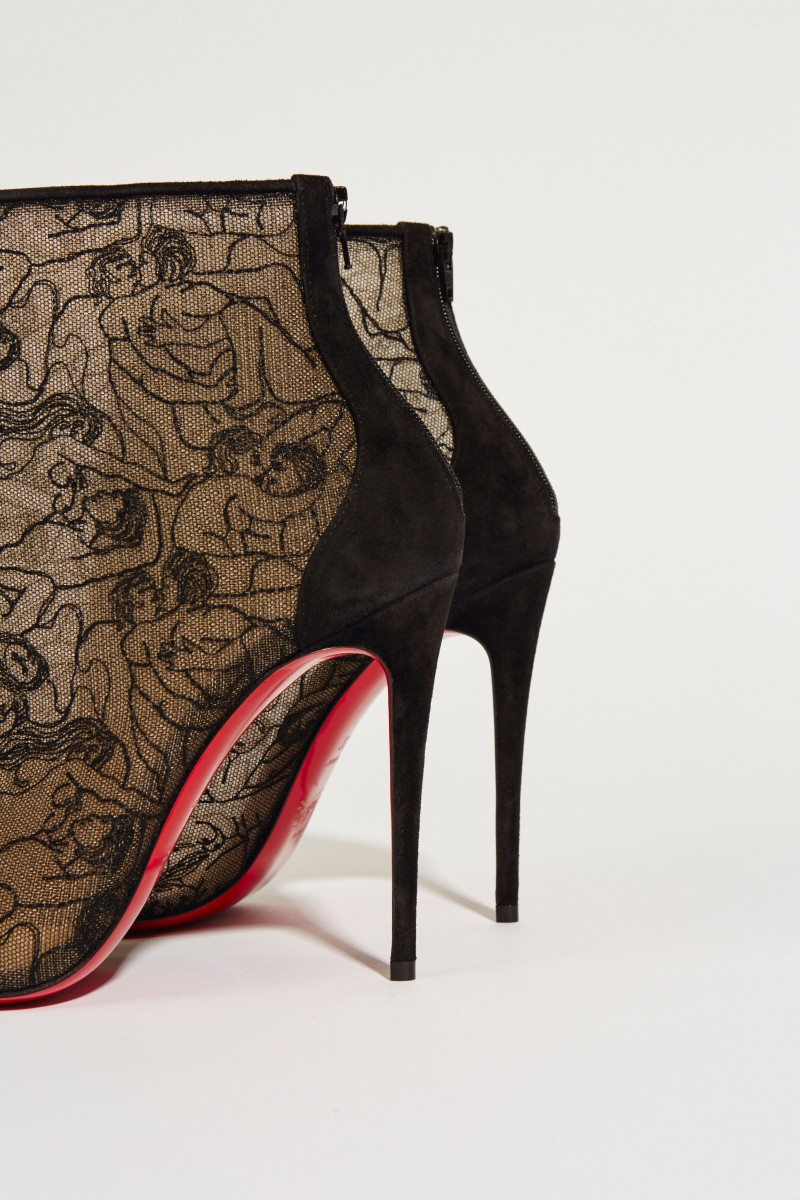 Stiefelette 'Psybootie' aus Netz und Spitze Schwarz