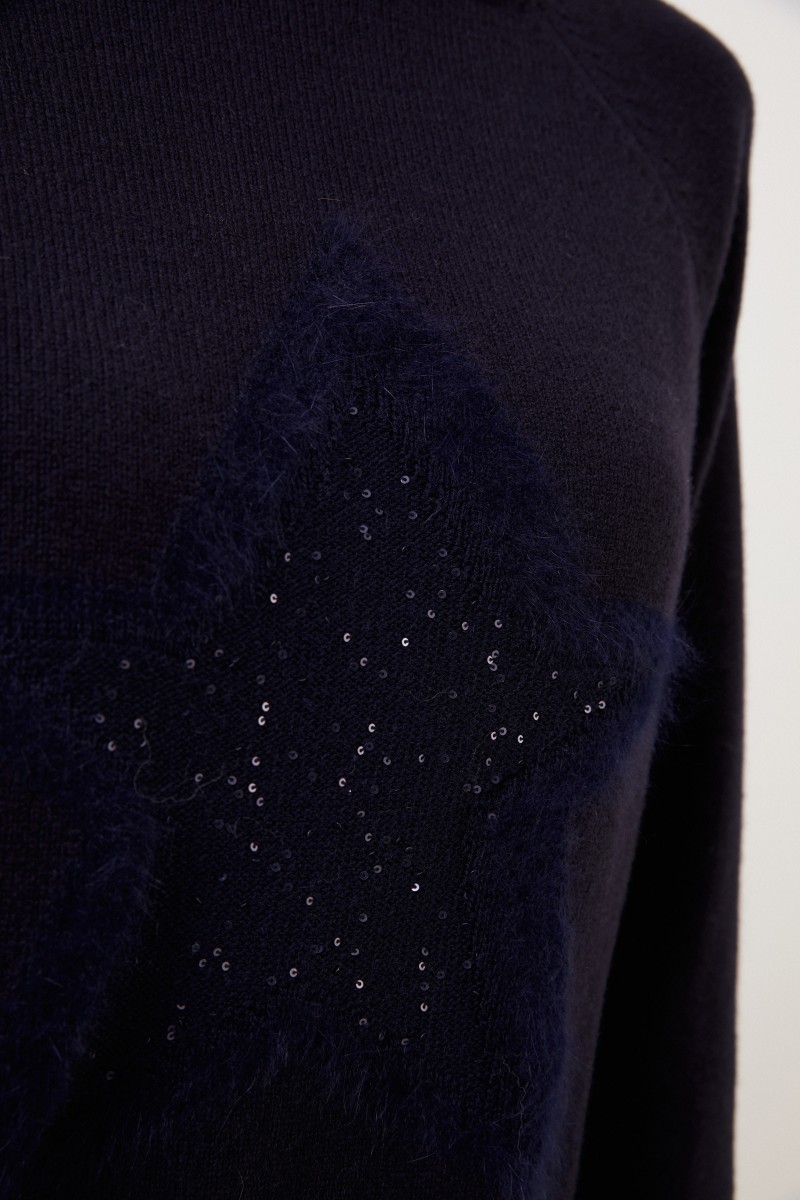 Woll-Pullover mit Sterndetail Marineblau