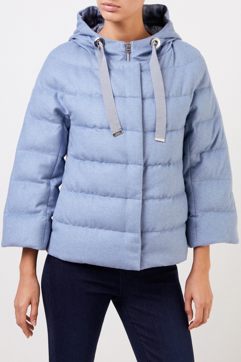 Herno Cashmere-Seiden-Daunenjacke mit Kapuze Hellblau