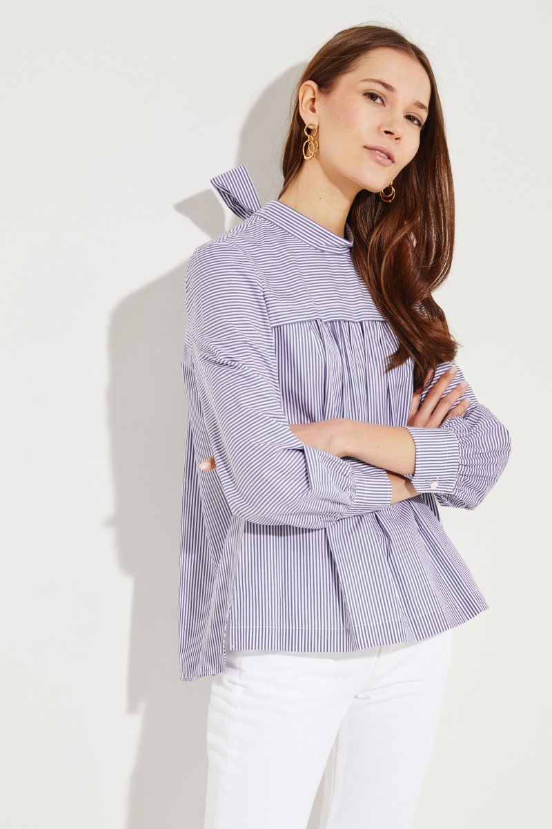 Bluse mit Schleifen-Detail Blau/Weiß