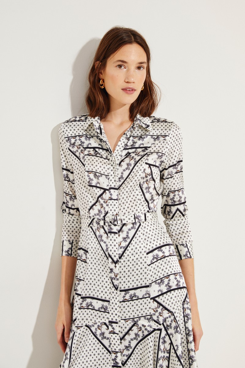 Seiden-Hemdblusenkleid 'Blakely' mit Print Weiß
