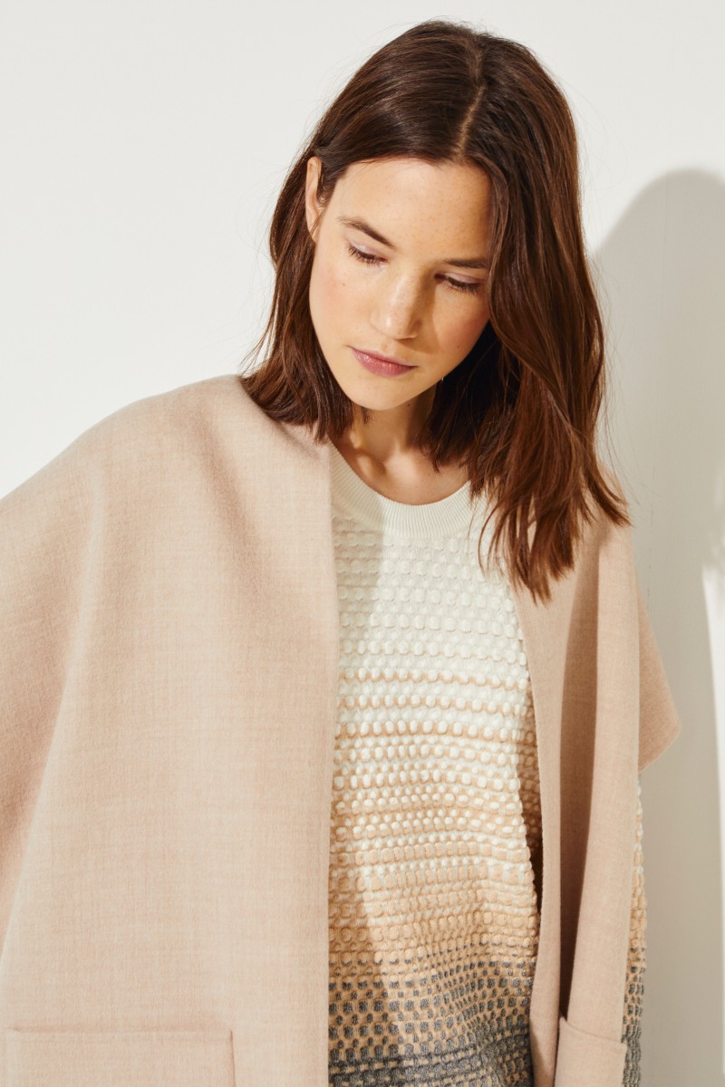 Cape mit Lederfransen-Details Beige