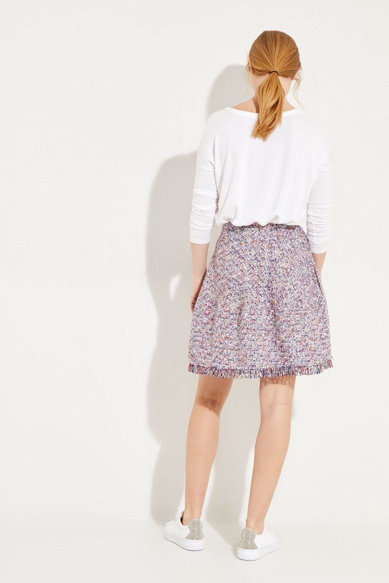 Tweed-Rock mit Fransen Blau/Multi