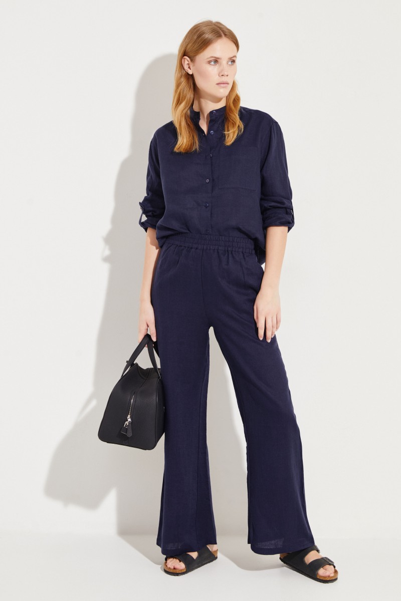 Leinen-Hose Marineblau