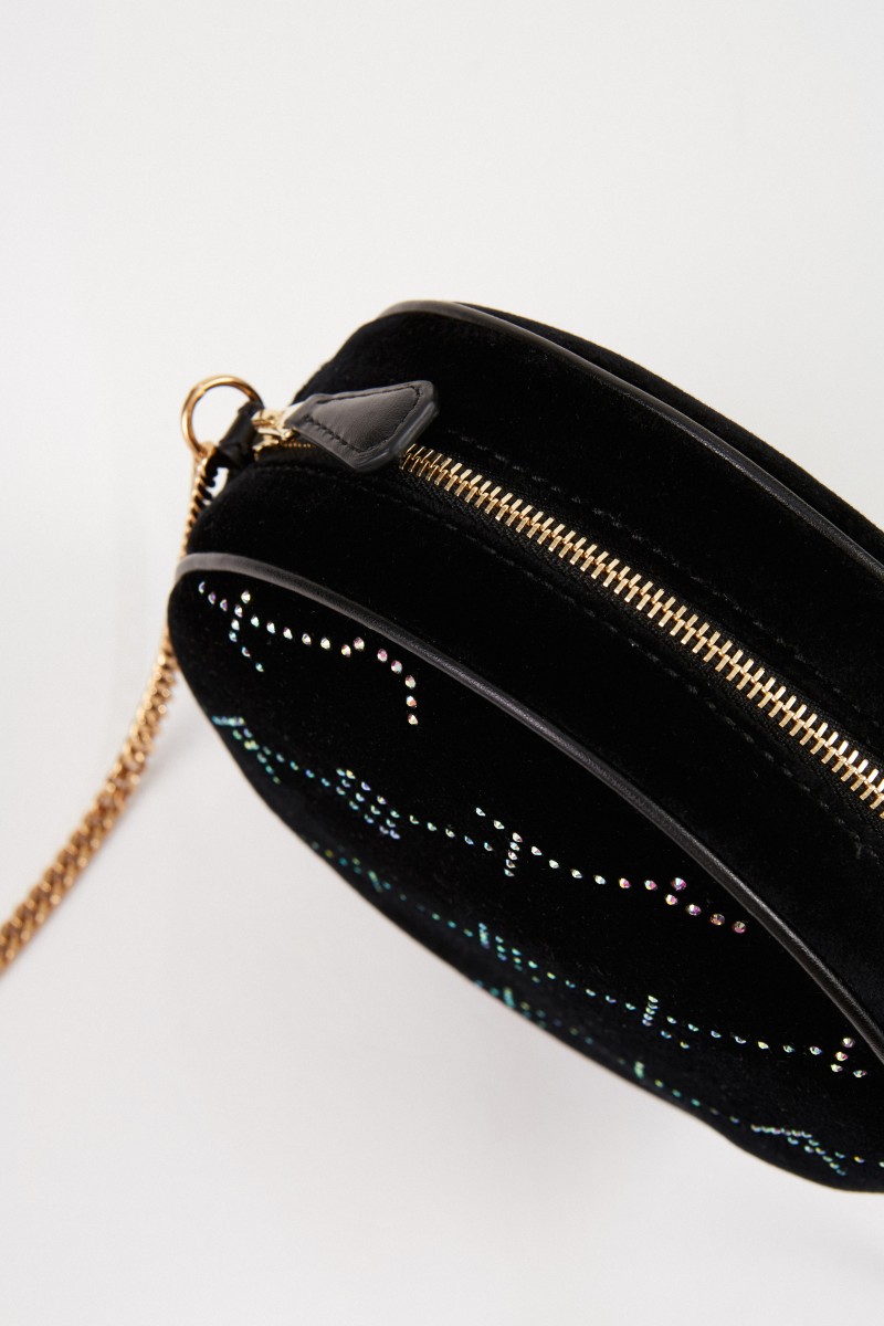 Stella McCartney Runde Samttasche 'Mini Round Bag' Schwarz
