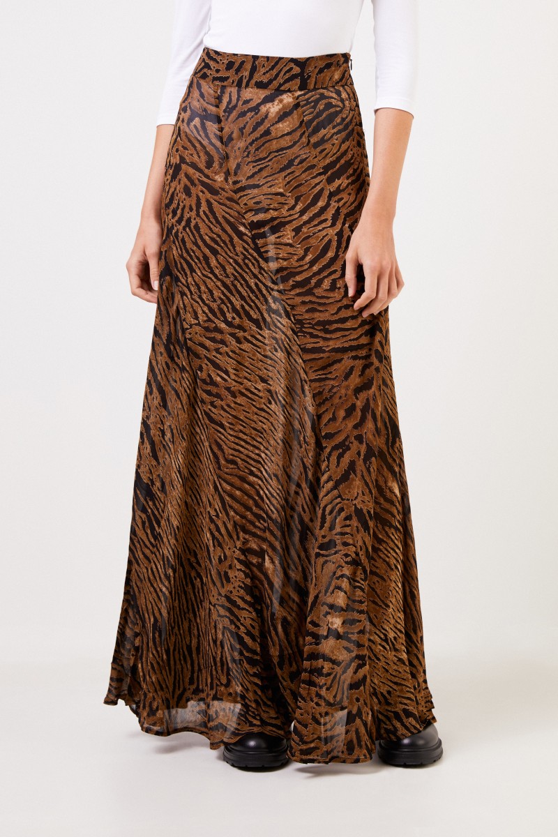 Ganni Langer Rock mit Tigerprint Braun/Schwarz