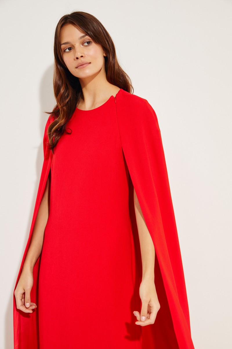 Langes Abendkleid mit Cape-Detail Rot