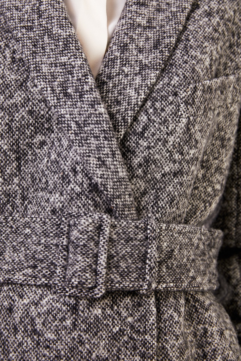 Stella McCartney Langer Woll-Mantel mit Gürtel Schwarz/Grau