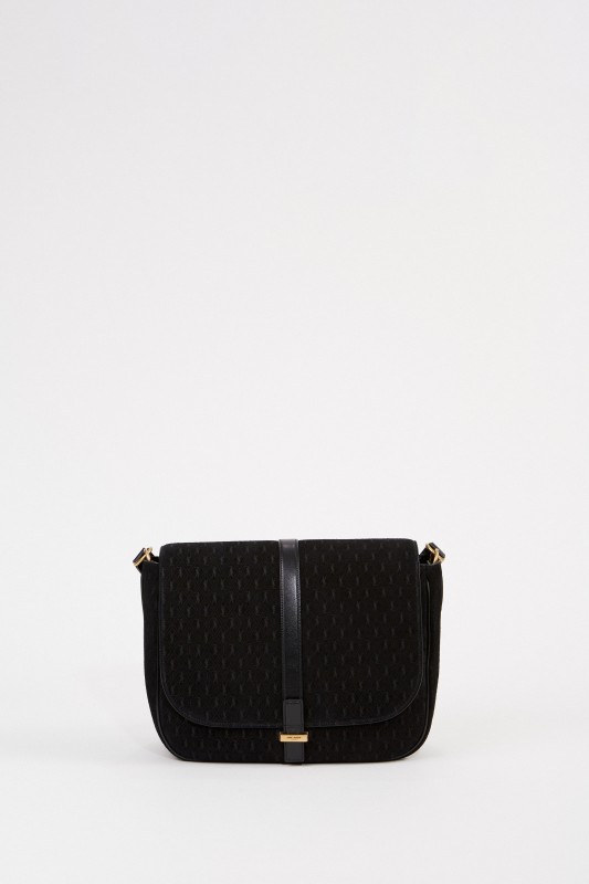 Saint Laurent Wildleder Umhängetasche 'Monogram All Over' Schwarz