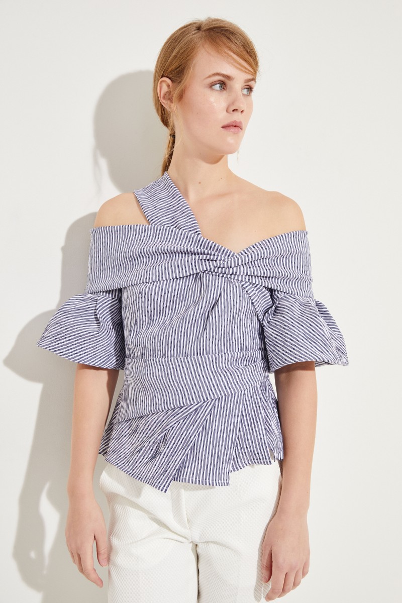Gestreiftes Top mit Cut-Outs Blau/Weiß