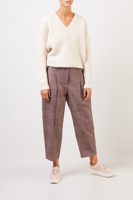 Stella McCartney Woll-Bundfaltenhose mit Glencheck Bordeaux