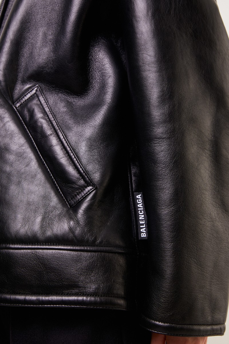 Balenciaga Klassische Lammfelljacke Schwarz